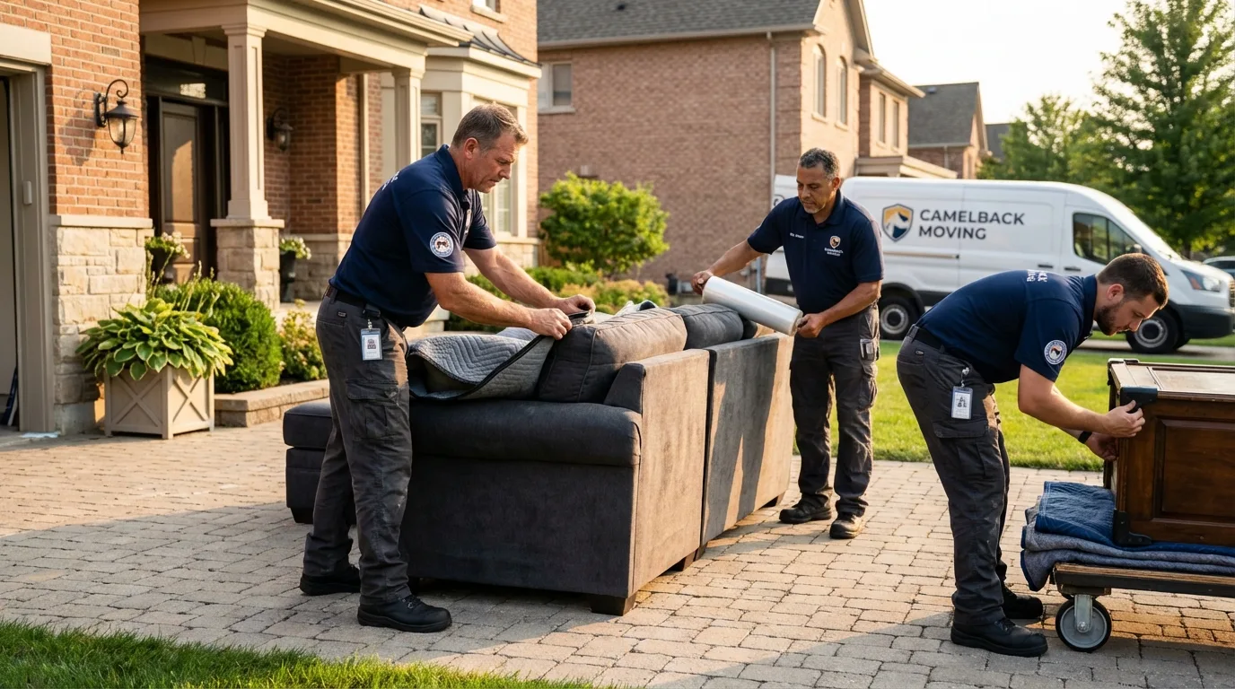 Large estate moving crew wrapping furniture in Dearborn Heights, MI