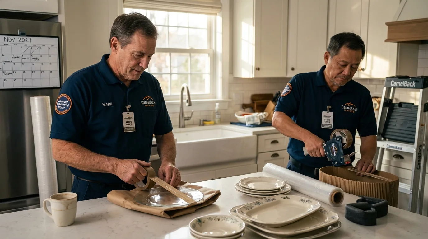 Professional crew packing kitchen dishware in Dearborn Heights, MI
